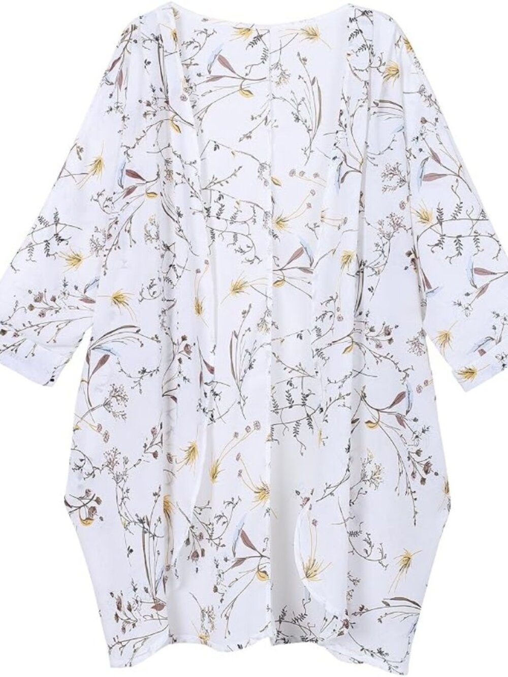 Women's Floral Print Sheer Chiffon 3/4 Cuffed Bat Sleeve Kimono Size XXL NEW